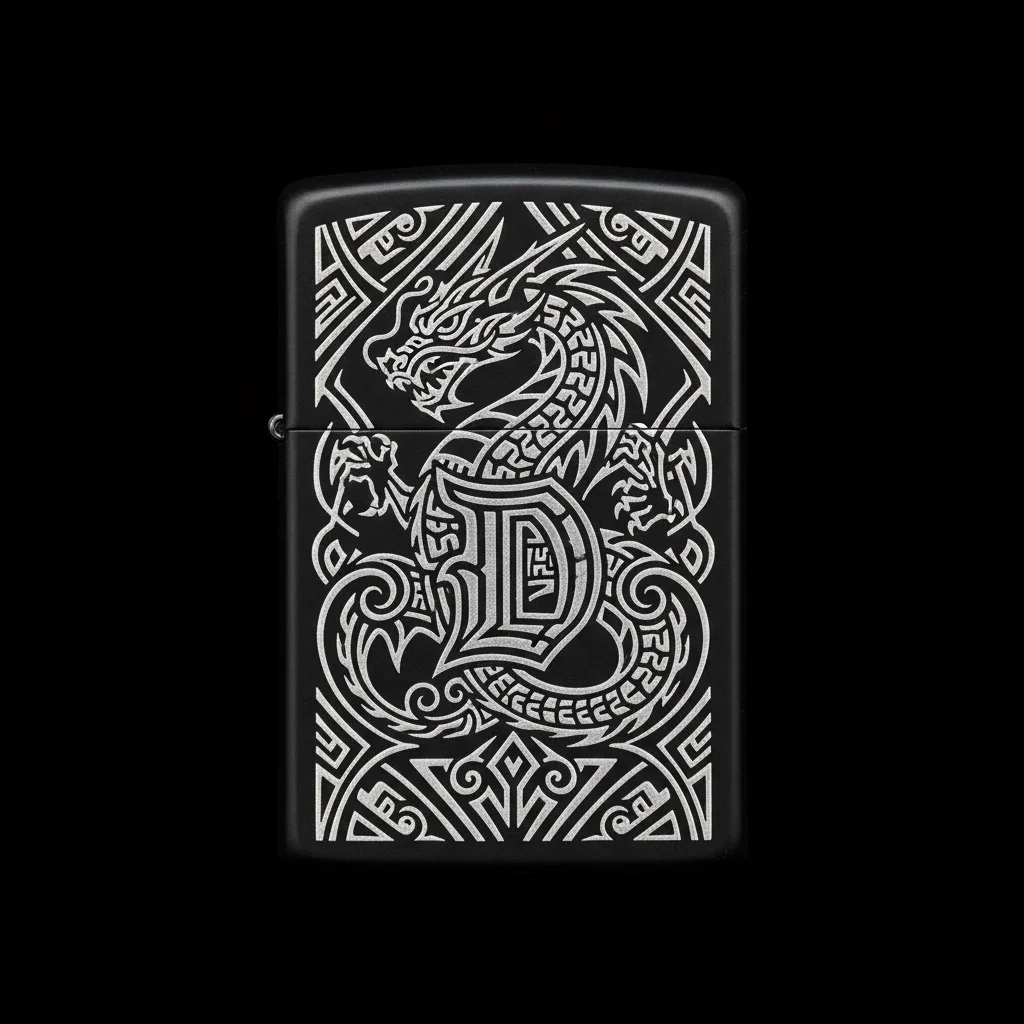 Zippo Ejderha Figürlü D Harfli Tasarım - V33