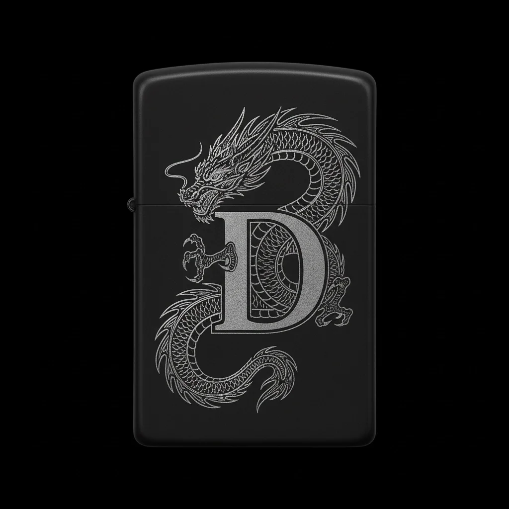 Zippo Ejderha Figürlü D Harfli Tasarım - V37