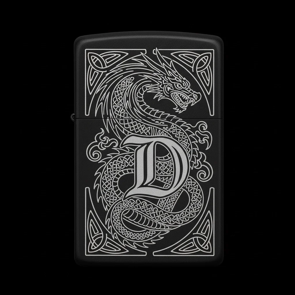Zippo Ejderha Figürlü D Harfli Tasarım - V43