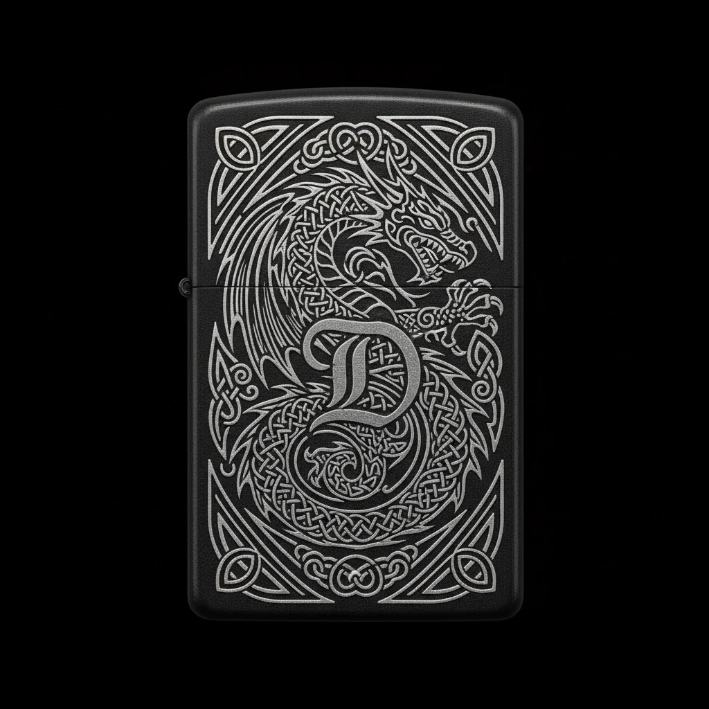 Zippo Ejderha Figürlü D Harfli Tasarım - V44