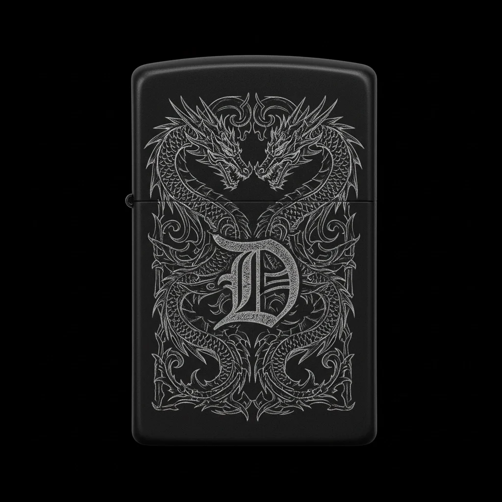 Zippo Ejderha Figürlü D Harfli Tasarım - V5