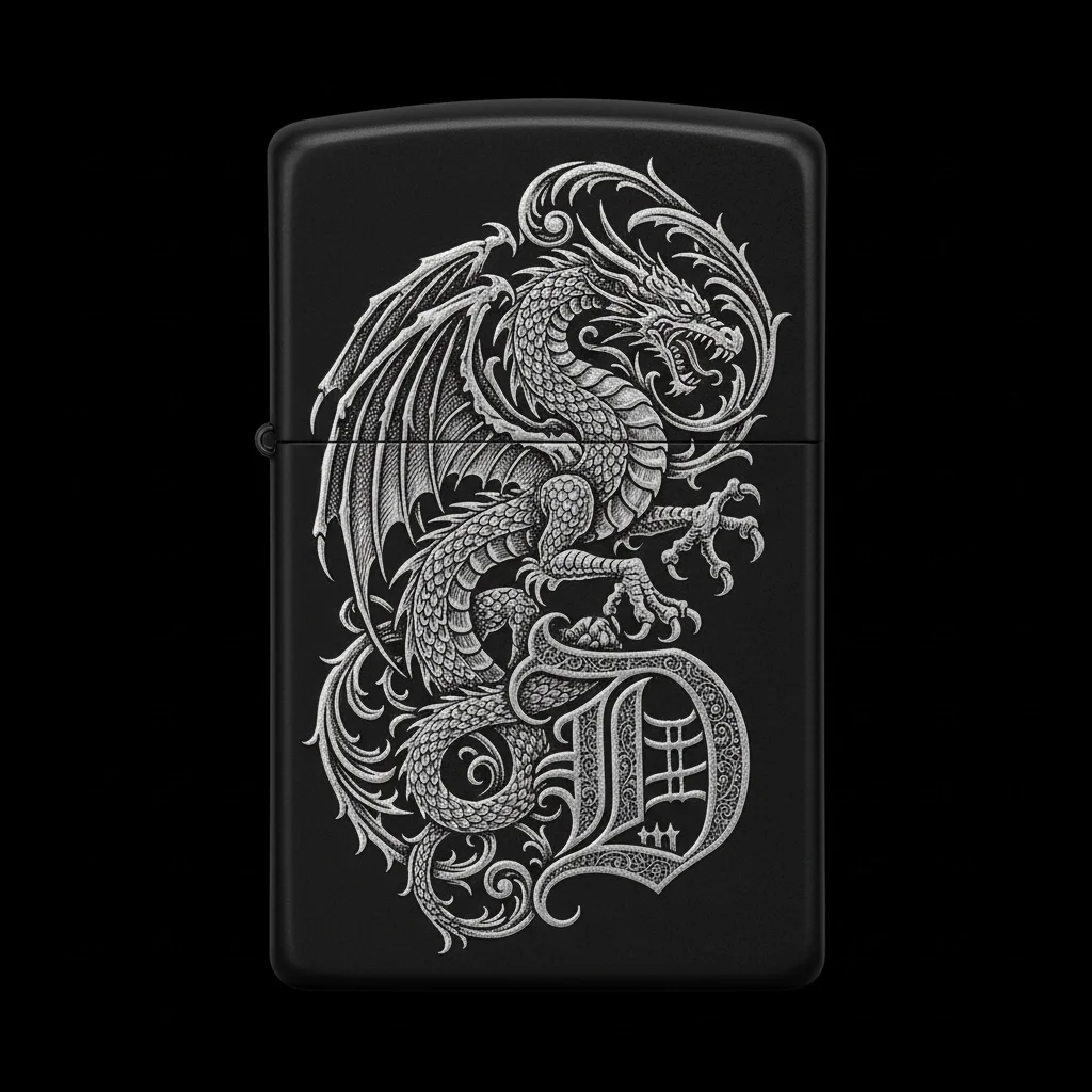 Zippo Ejderha Figürlü D Harfli Tasarım - V66