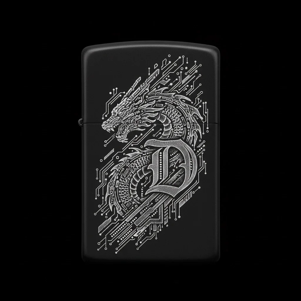 Zippo Ejderha Figürlü D Harfli Tasarım - V7