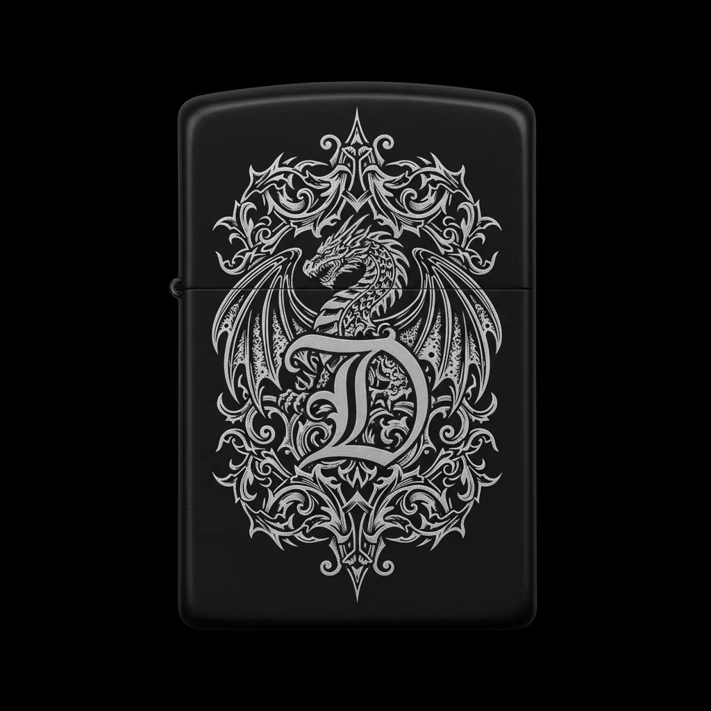 Zippo Ejderha Figürlü D Harfli Tasarım - V86