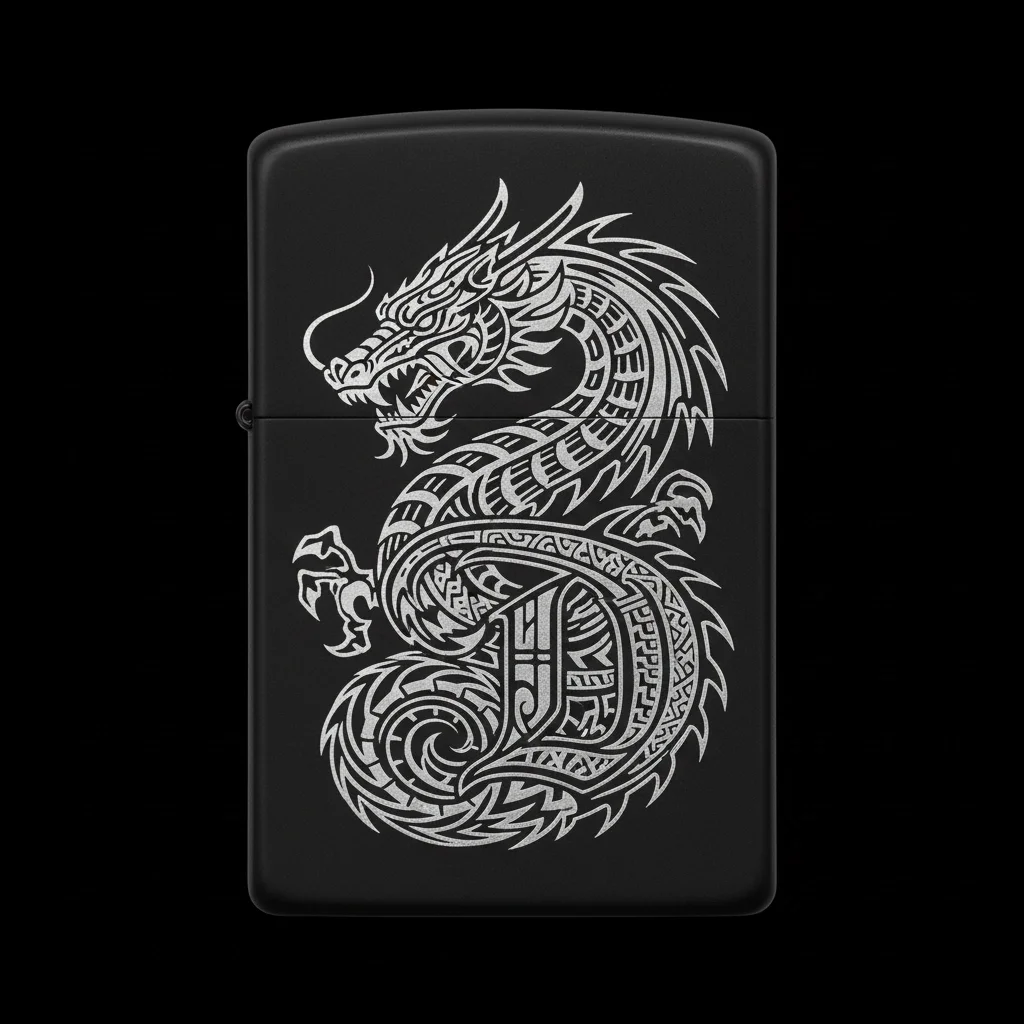 Zippo Ejderha Figürlü D Harfli Tasarım - V87