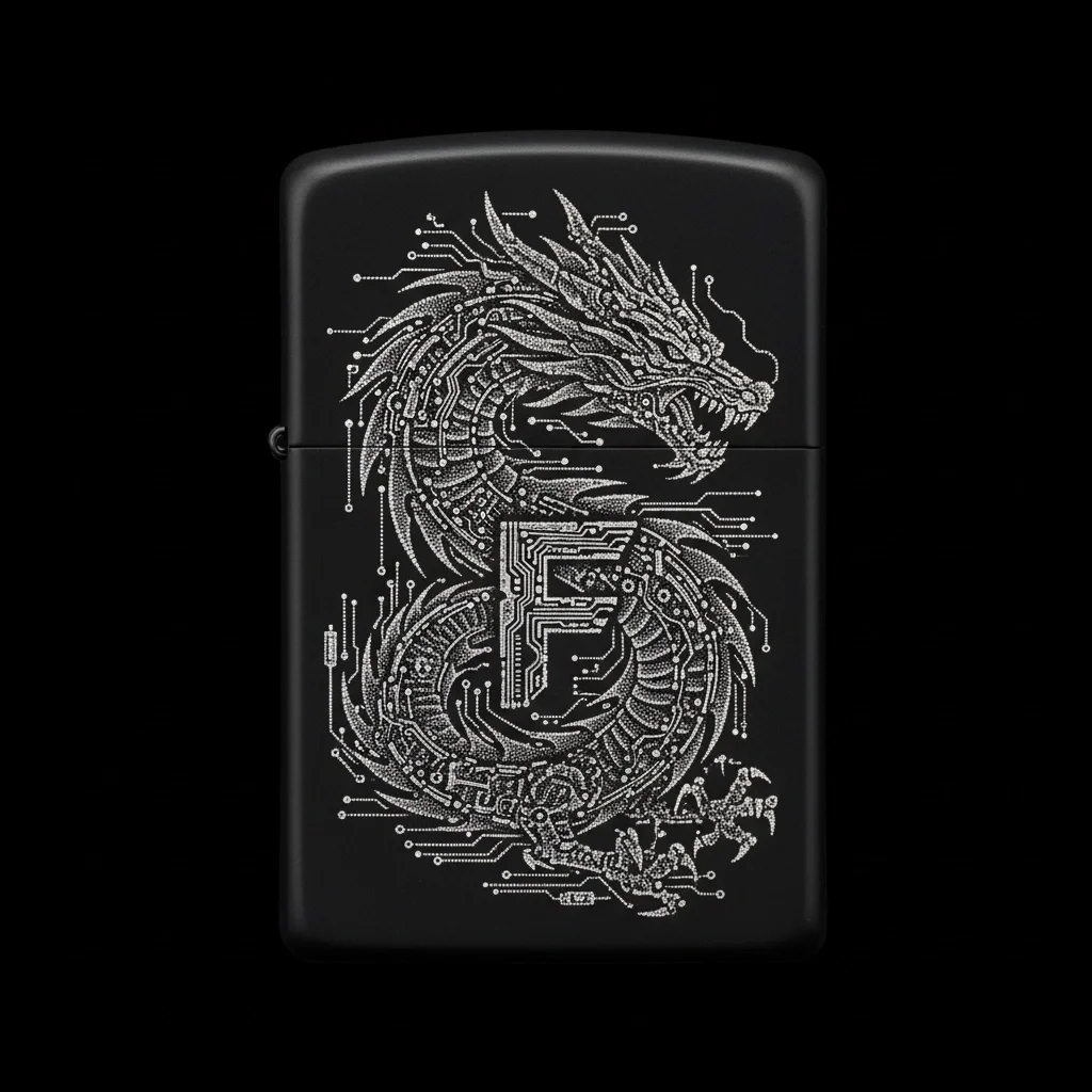 Zippo Ejderha Figürlü F Harfli Tasarım - V1