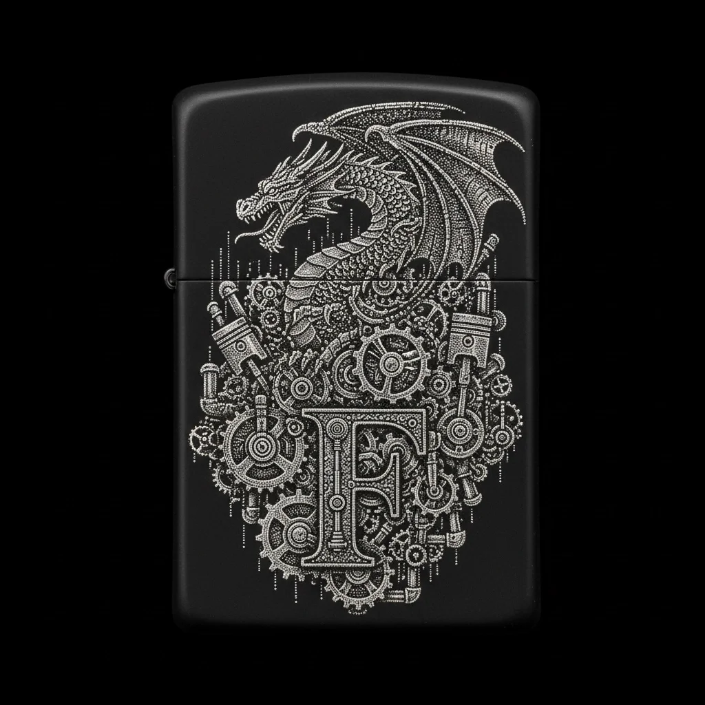Zippo Ejderha Figürlü F Harfli Tasarım - V16