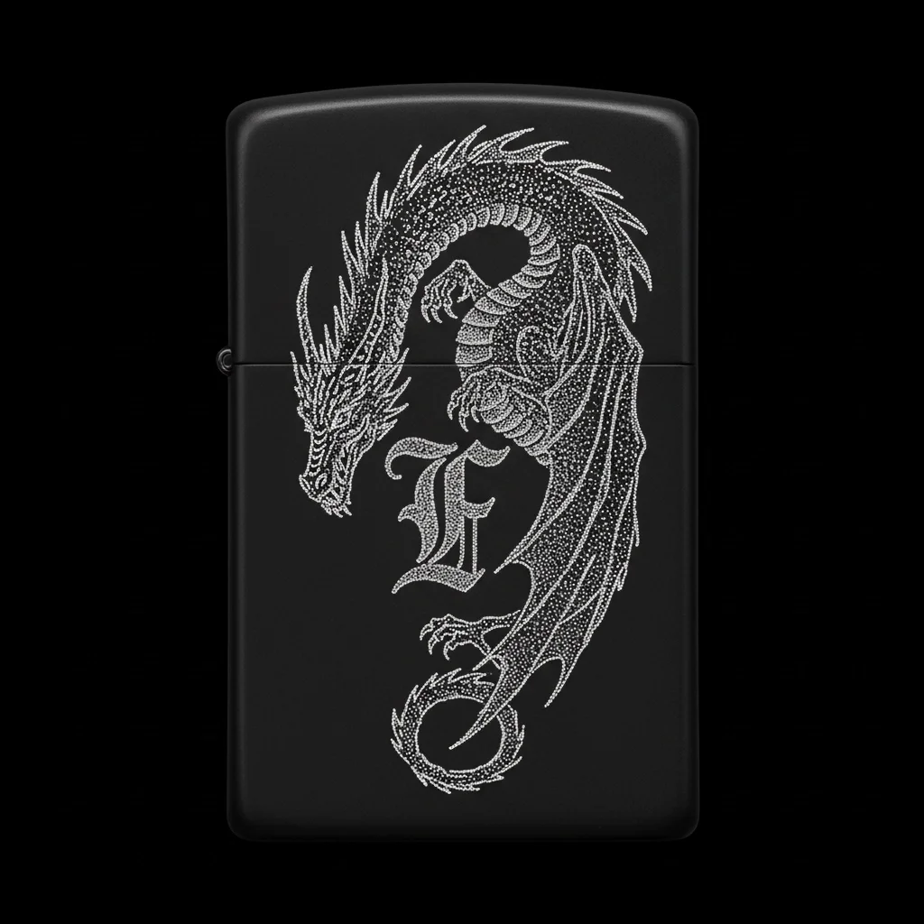 Zippo Ejderha Figürlü F Harfli Tasarım - V17