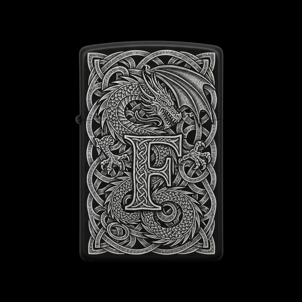 Zippo Ejderha Figürlü F Harfli Tasarım - V2