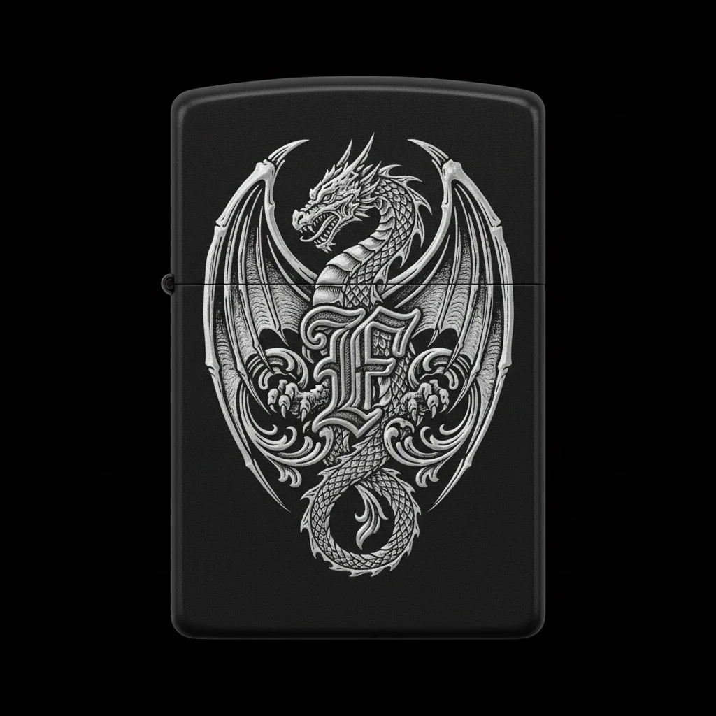 Zippo Ejderha Figürlü F Harfli Tasarım - V22