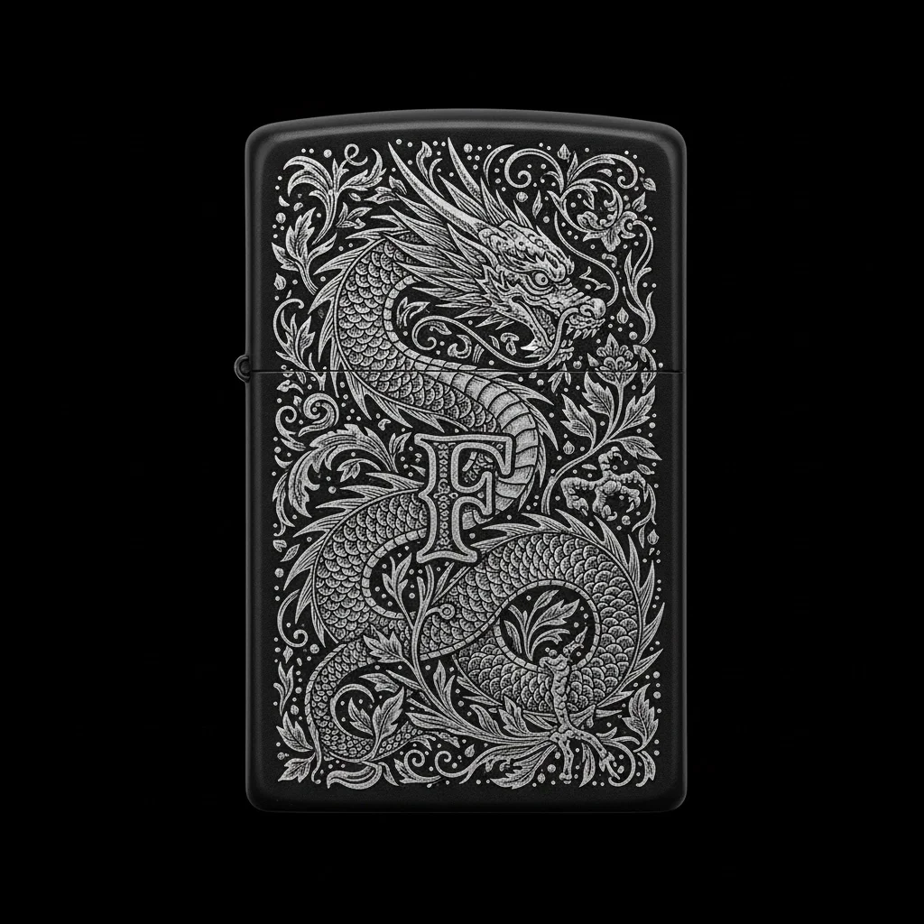 Zippo Ejderha Figürlü F Harfli Tasarım - V3