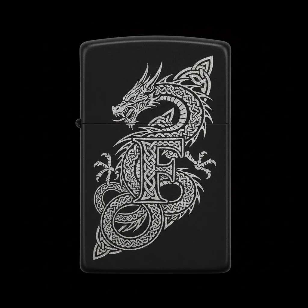 Zippo Ejderha Figürlü F Harfli Tasarım - V30