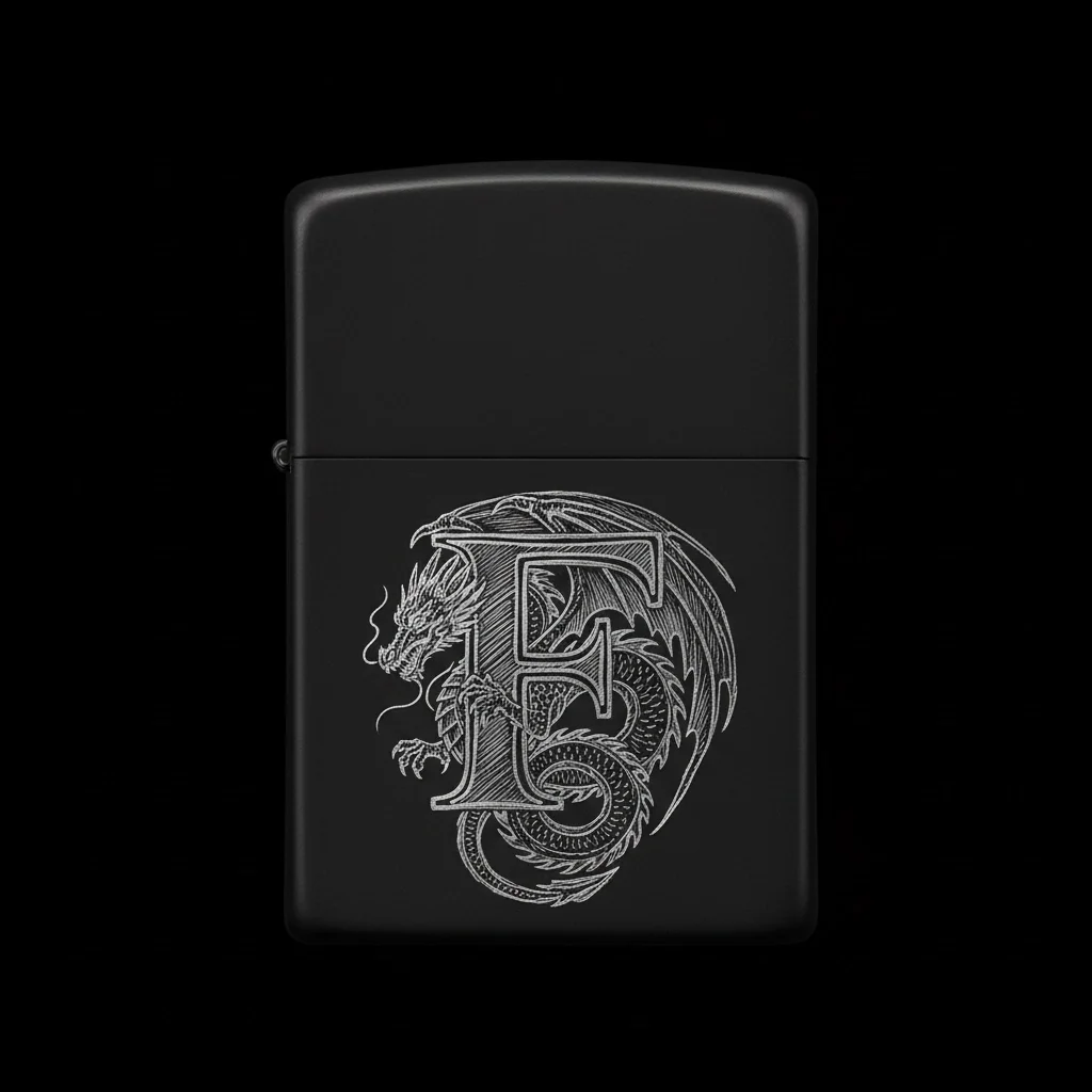 Zippo Ejderha Figürlü F Harfli Tasarım - V32