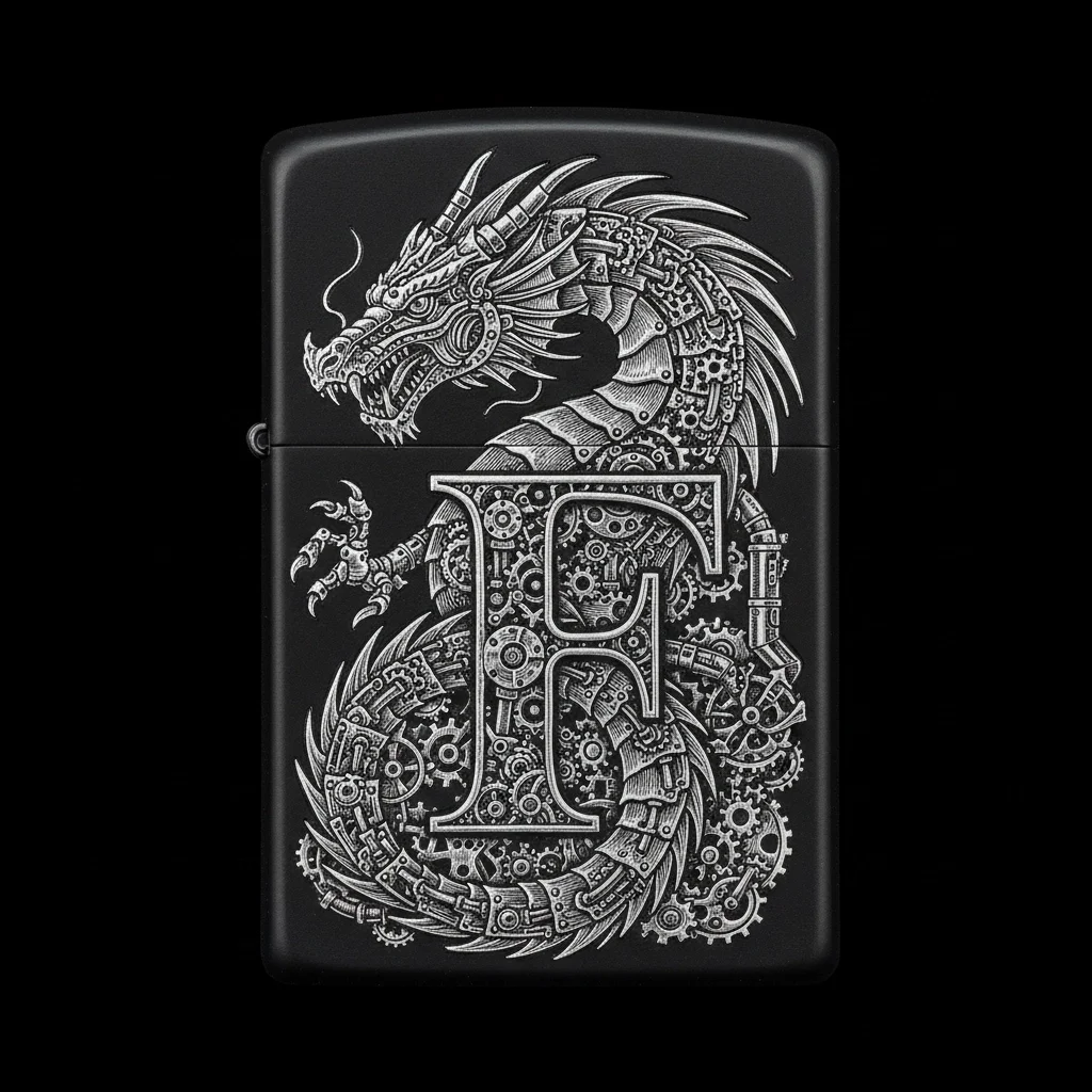 Zippo Ejderha Figürlü F Harfli Tasarım - V33