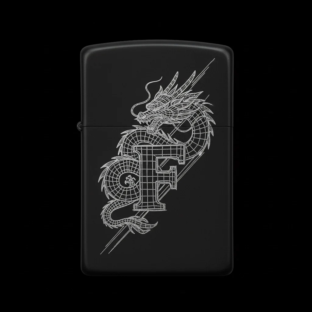 Zippo Ejderha Figürlü F Harfli Tasarım - V34
