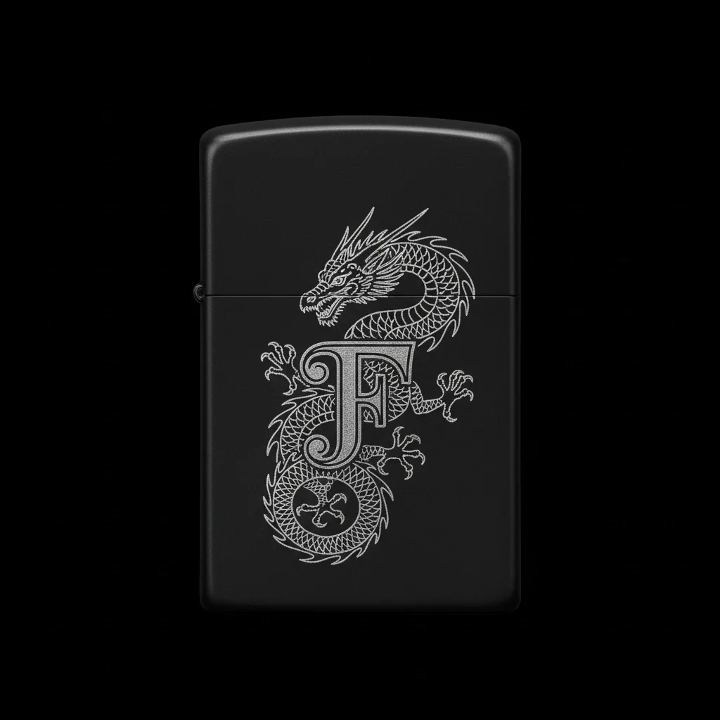 Zippo Ejderha Figürlü F Harfli Tasarım - V41