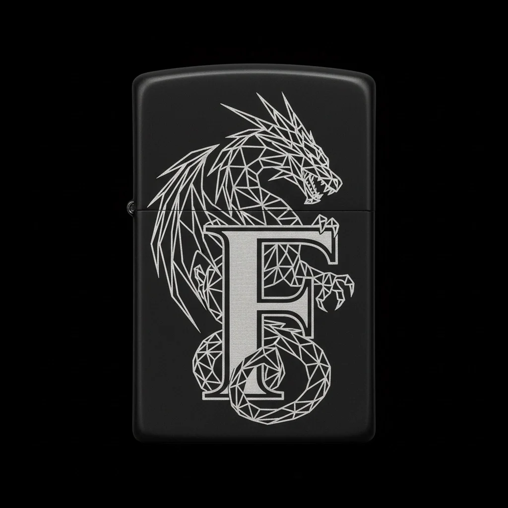 Zippo Ejderha Figürlü F Harfli Tasarım - V43