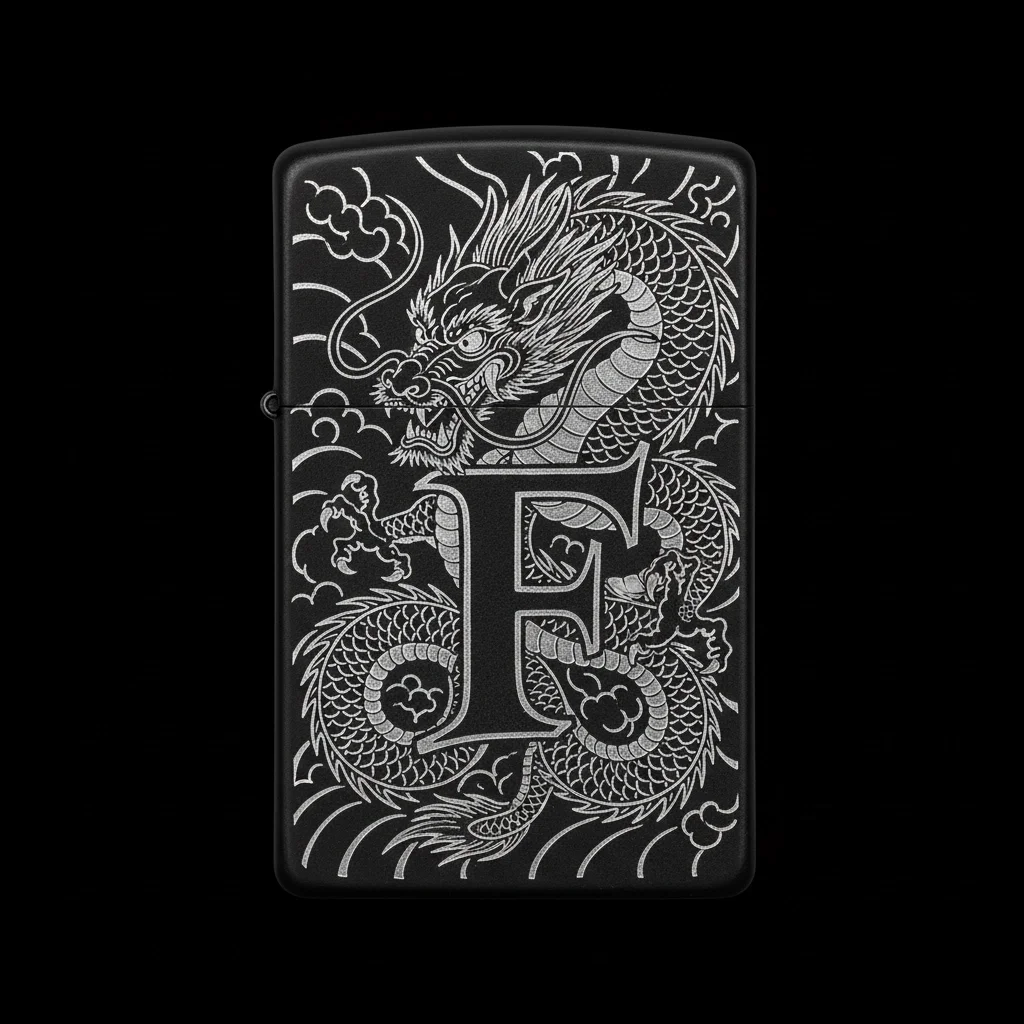 Zippo Ejderha Figürlü F Harfli Tasarım - V45