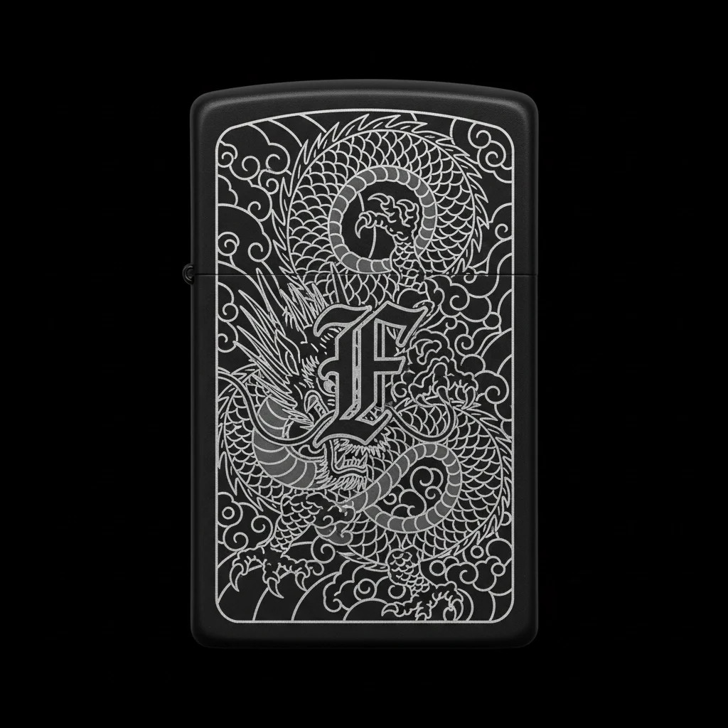 Zippo Ejderha Figürlü F Harfli Tasarım - V47