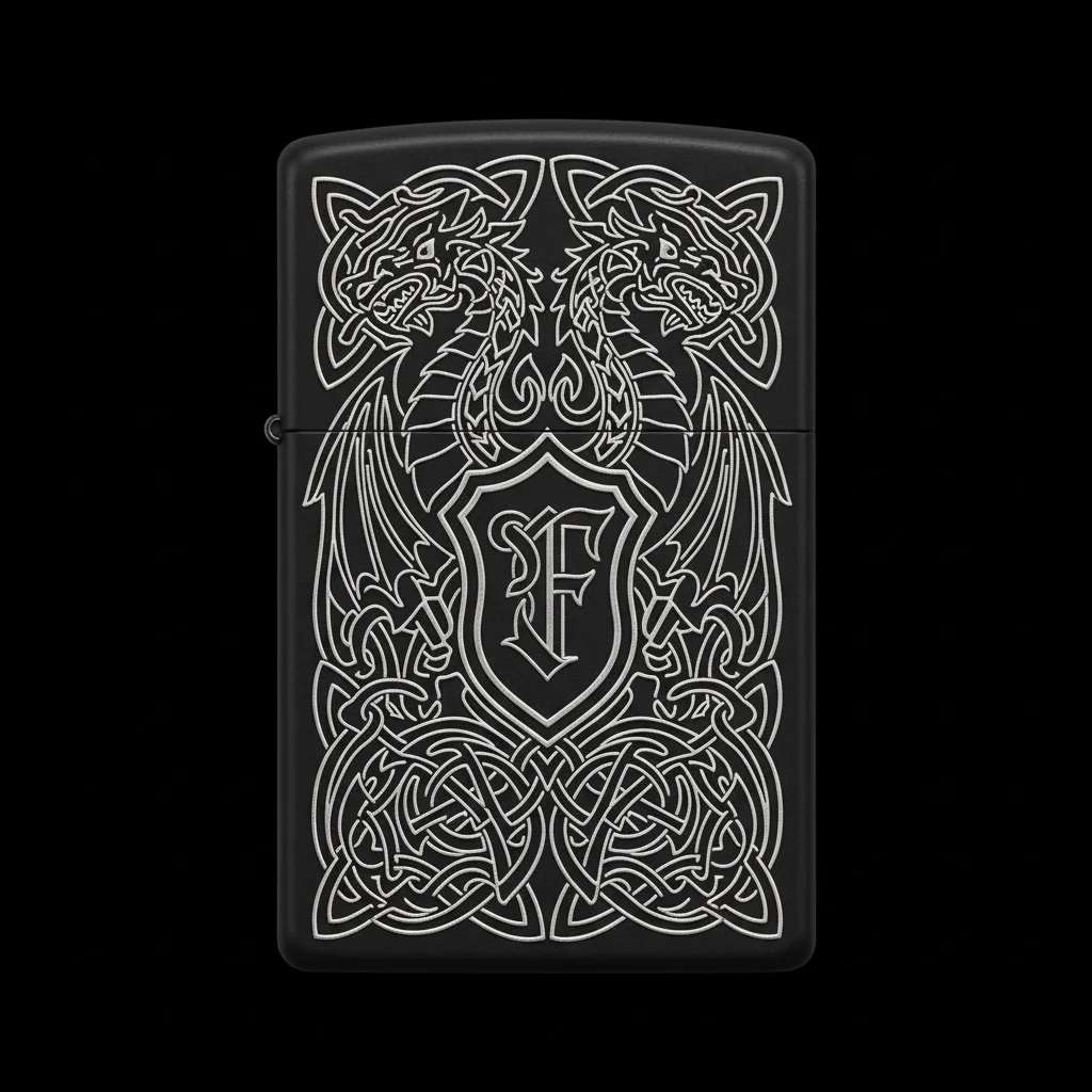 Zippo Ejderha Figürlü F Harfli Tasarım - V58
