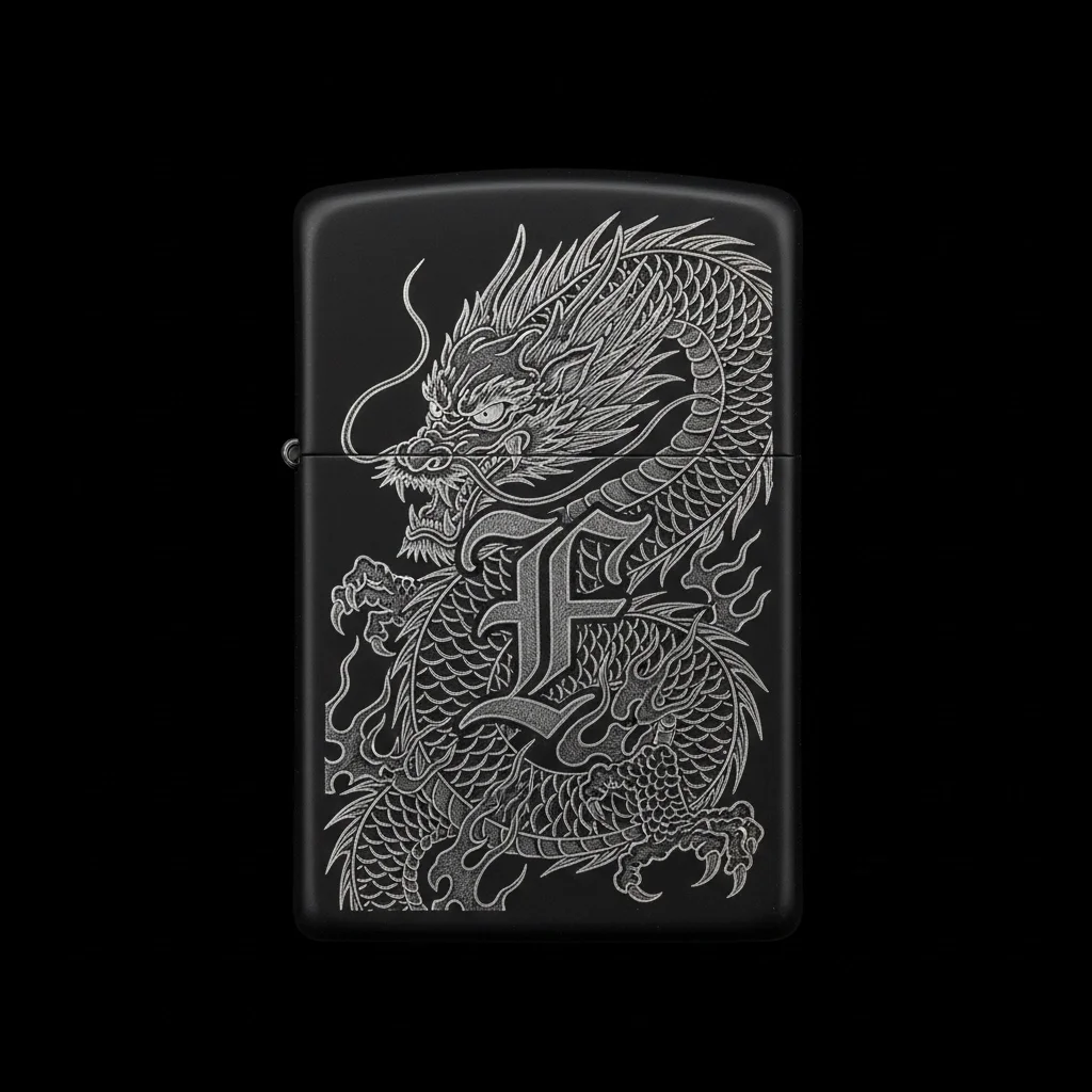 Zippo Ejderha Figürlü F Harfli Tasarım - V59