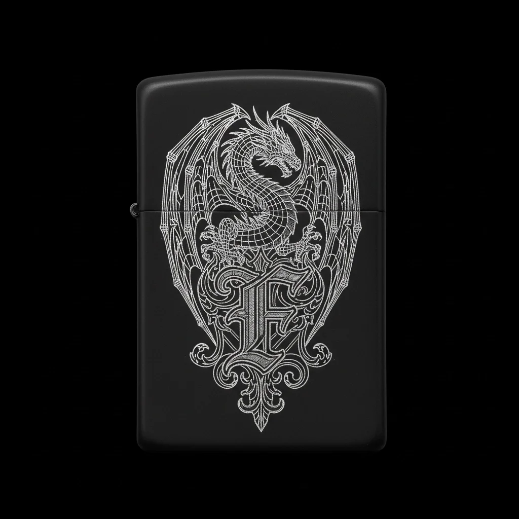 Zippo Ejderha Figürlü F Harfli Tasarım - V6
