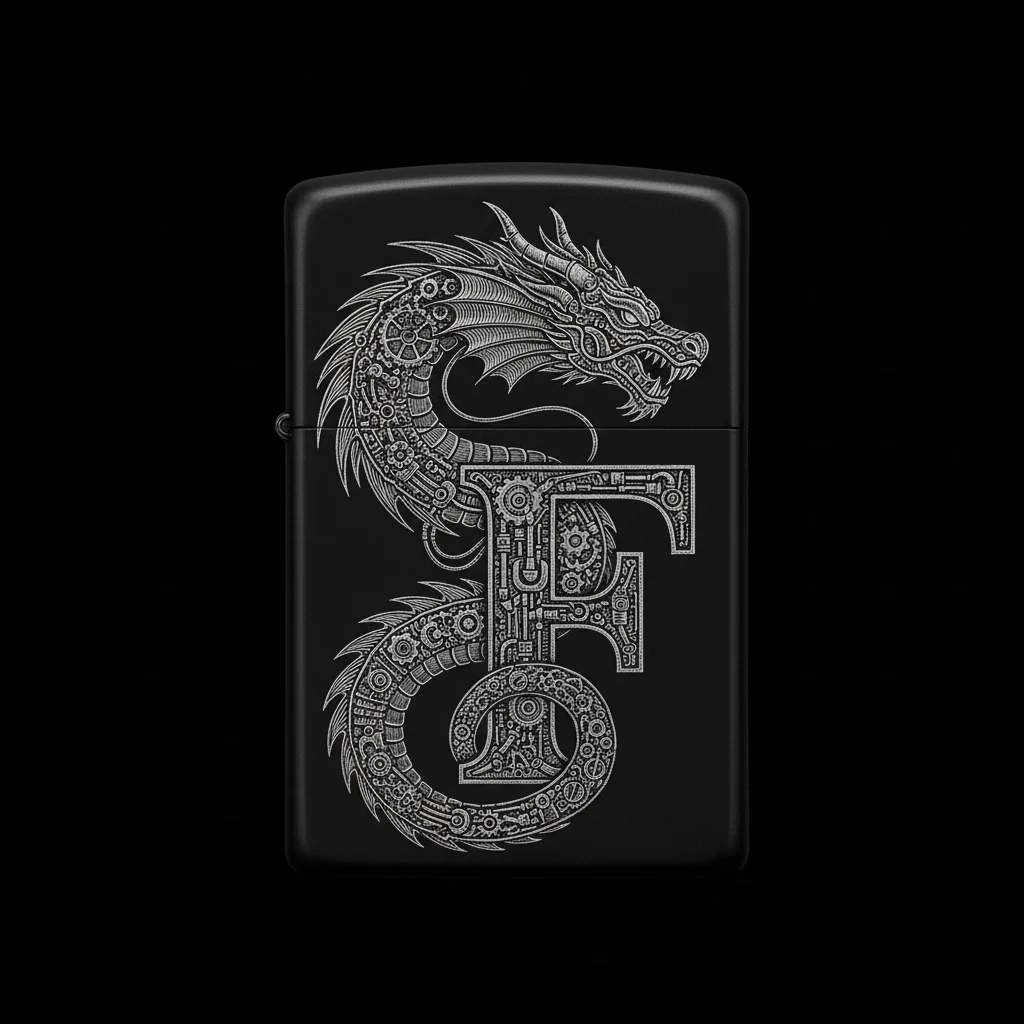 Zippo Ejderha Figürlü F Harfli Tasarım - V71