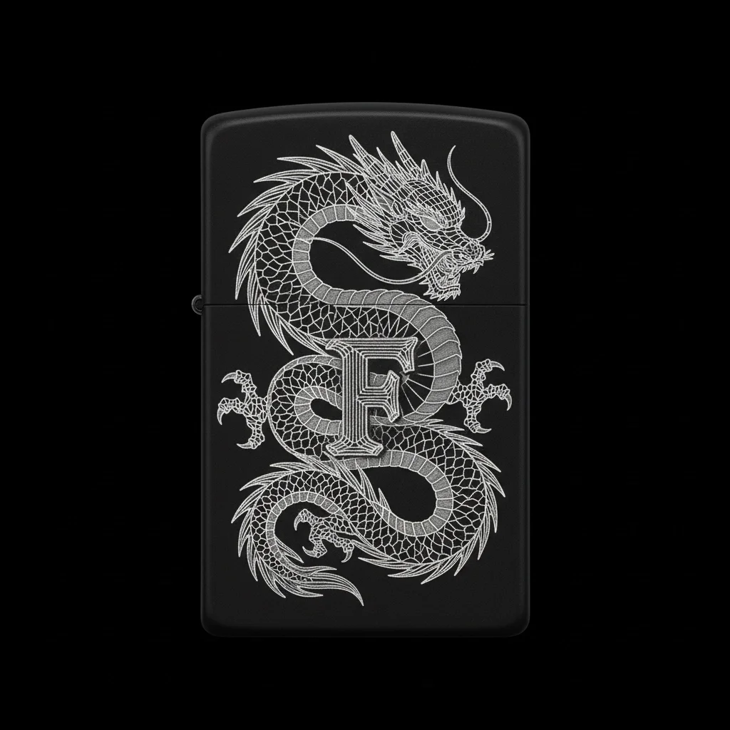 Zippo Ejderha Figürlü F Harfli Tasarım - V74