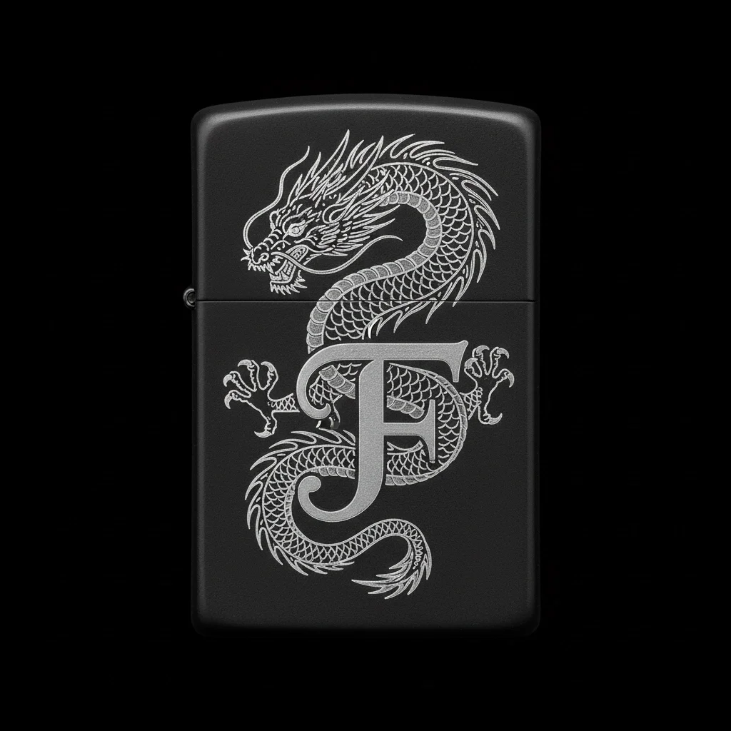 Zippo Ejderha Figürlü F Harfli Tasarım - V77