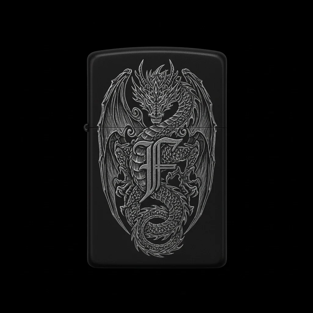 Zippo Ejderha Figürlü F Harfli Tasarım - V8