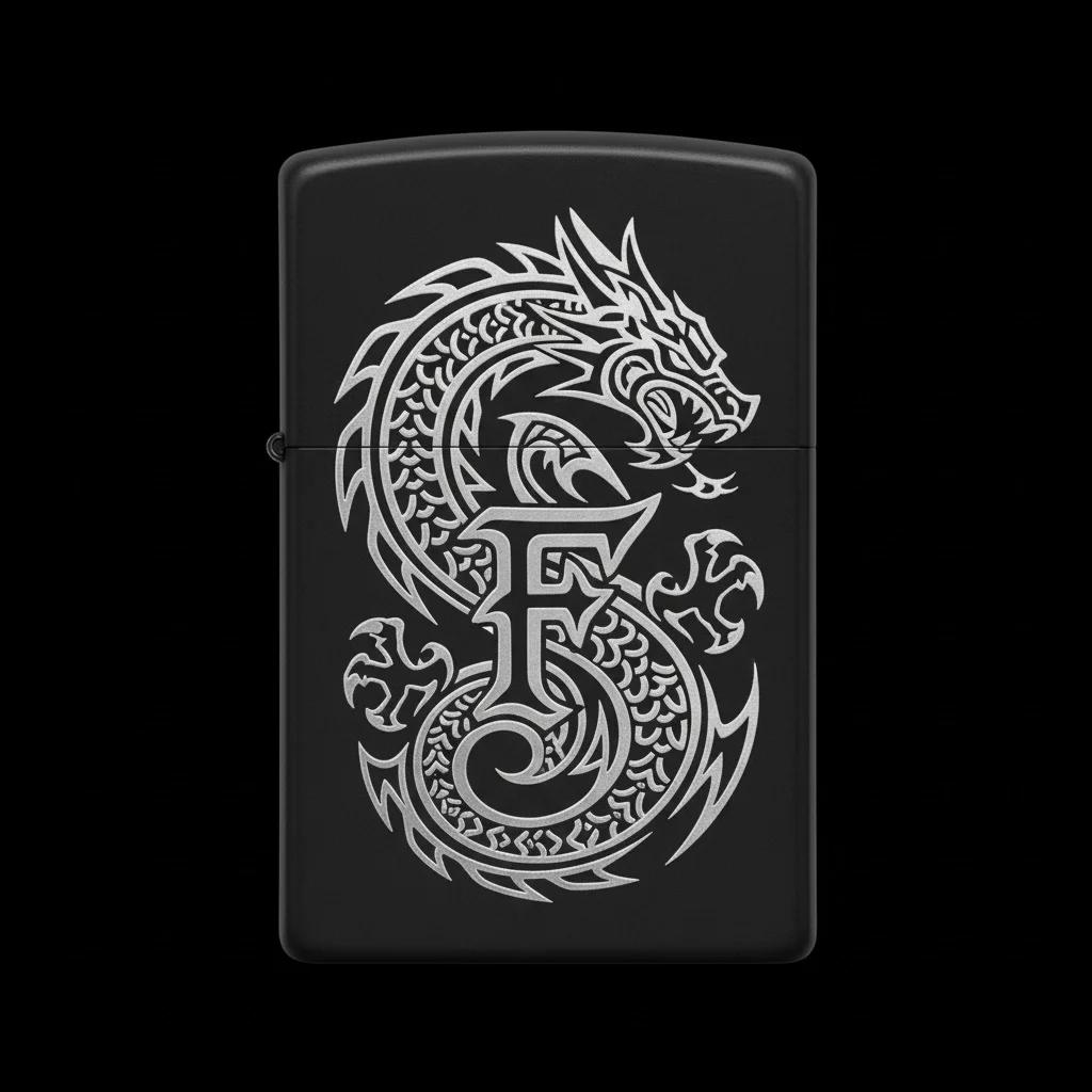 Zippo Ejderha Figürlü F Harfli Tasarım - V83