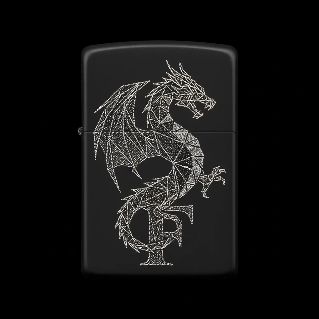 Zippo Ejderha Figürlü F Harfli Tasarım - V84