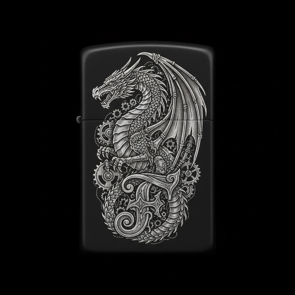 Zippo Ejderha Figürlü F Harfli Tasarım - V85
