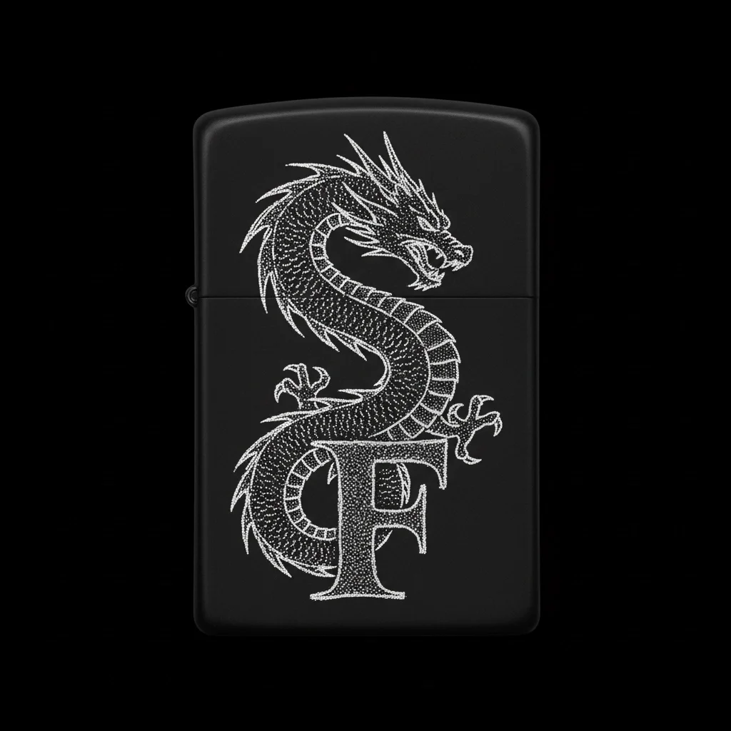Zippo Ejderha Figürlü F Harfli Tasarım - V91