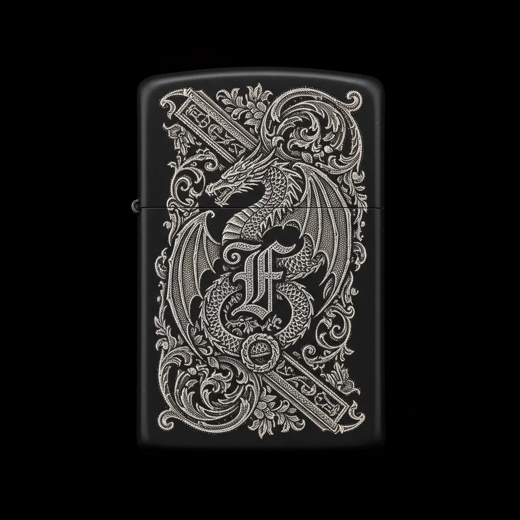 Zippo Ejderha Figürlü F Harfli Tasarım - V93