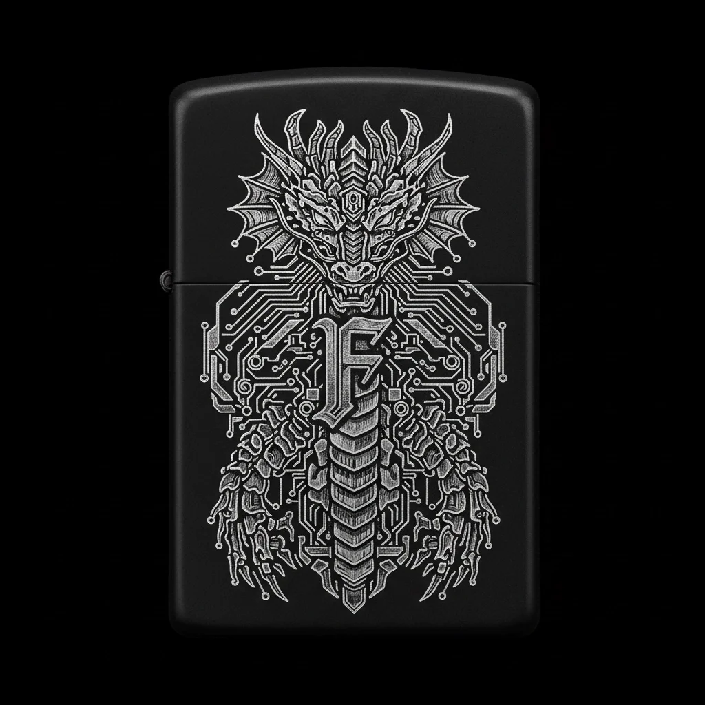 Zippo Ejderha Figürlü F Harfli Tasarım - V96