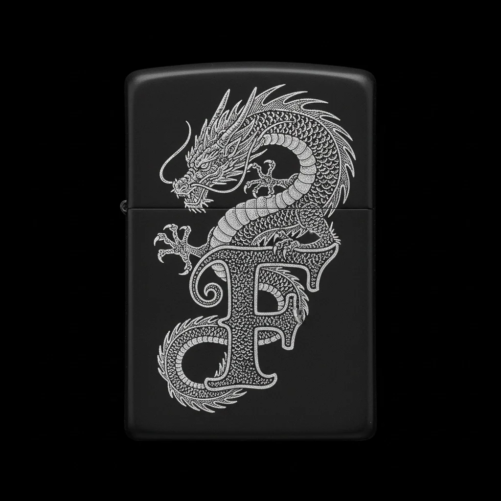 Zippo Ejderha Figürlü F Harfli Tasarım - V98