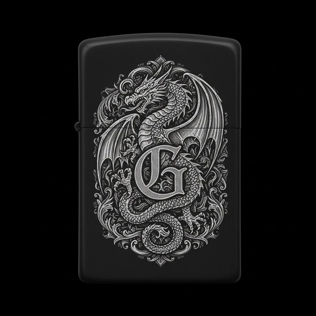 Zippo Ejderha Figürlü G Harfli Tasarım - V21