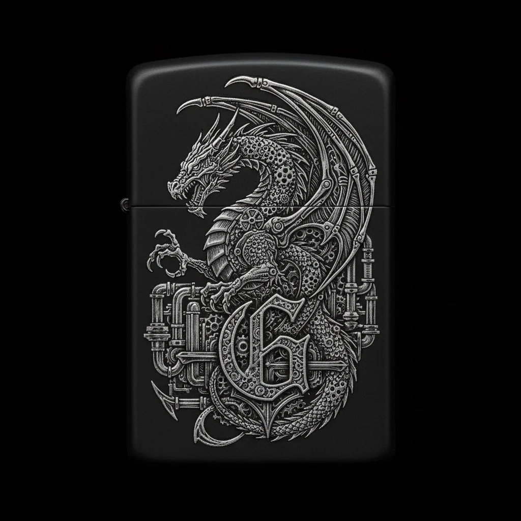 Zippo Ejderha Figürlü G Harfli Tasarım - V36