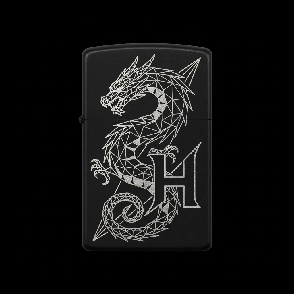 Zippo Ejderha Figürlü H Harfli Tasarım - V1