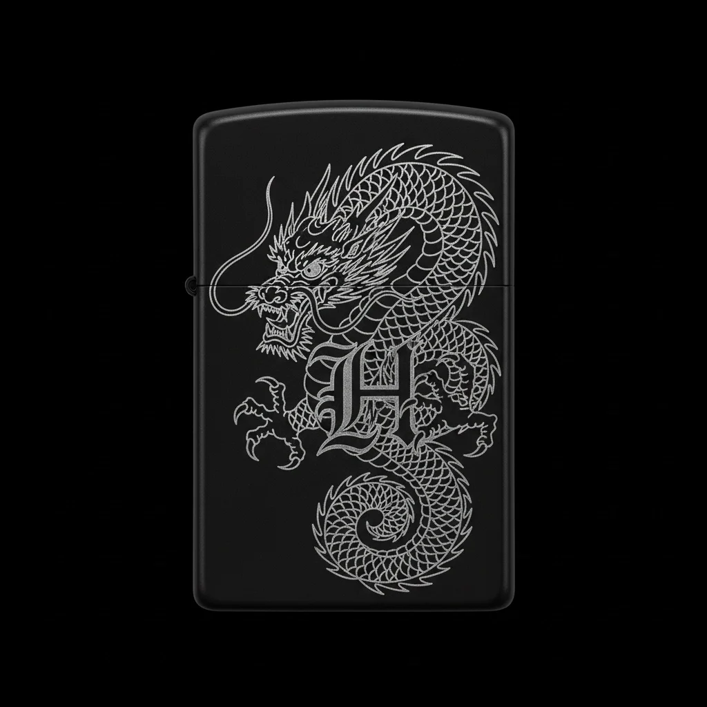 Zippo Ejderha Figürlü H Harfli Tasarım - V10