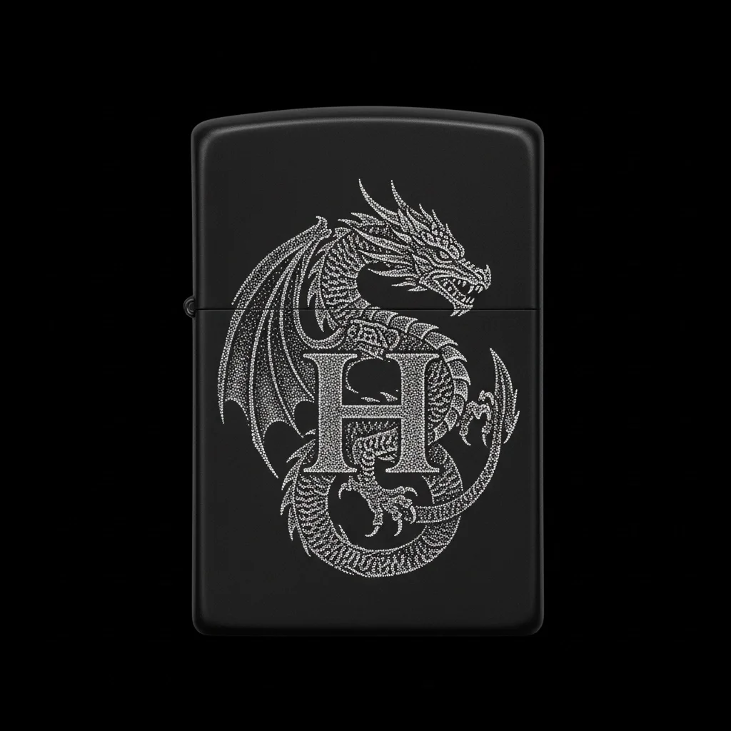 Zippo Ejderha Figürlü H Harfli Tasarım - V11