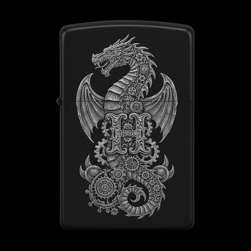 Zippo Ejderha Figürlü H Harfli Tasarım - V13