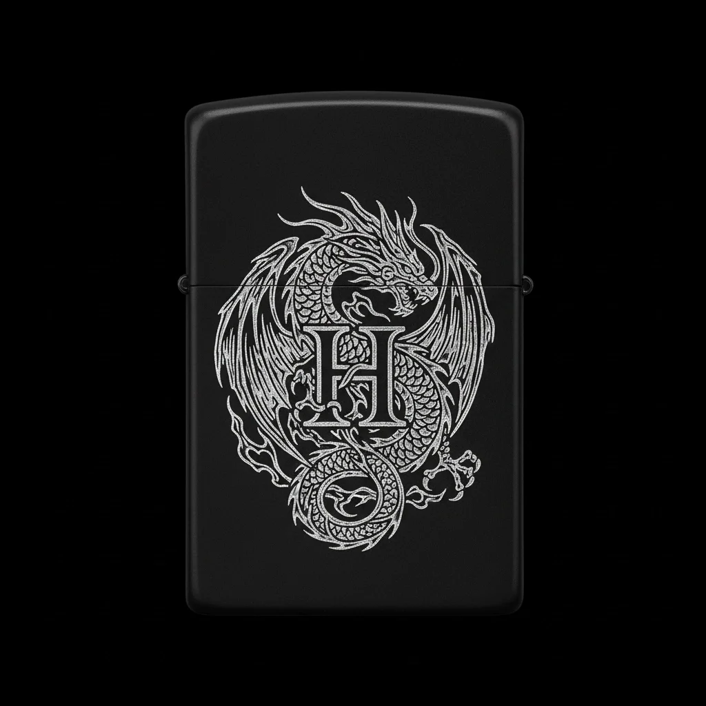 Zippo Ejderha Figürlü H Harfli Tasarım - V16
