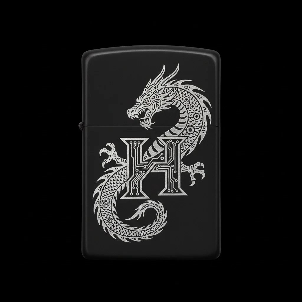 Zippo Ejderha Figürlü H Harfli Tasarım - V17