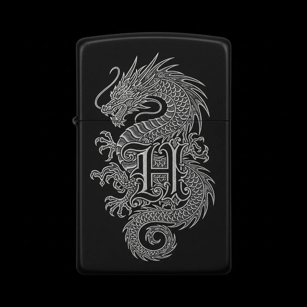 Zippo Ejderha Figürlü H Harfli Tasarım - V18