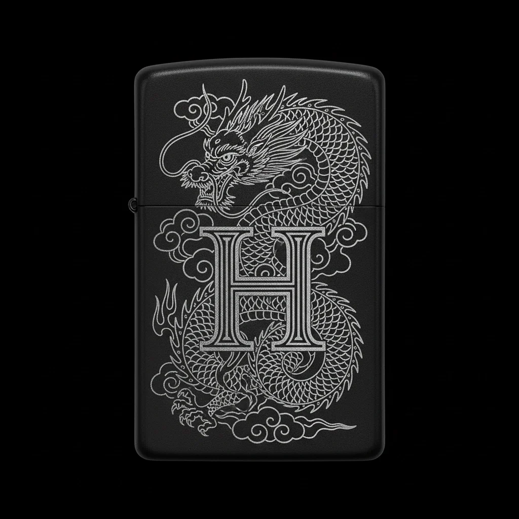 Zippo Ejderha Figürlü H Harfli Tasarım - V19