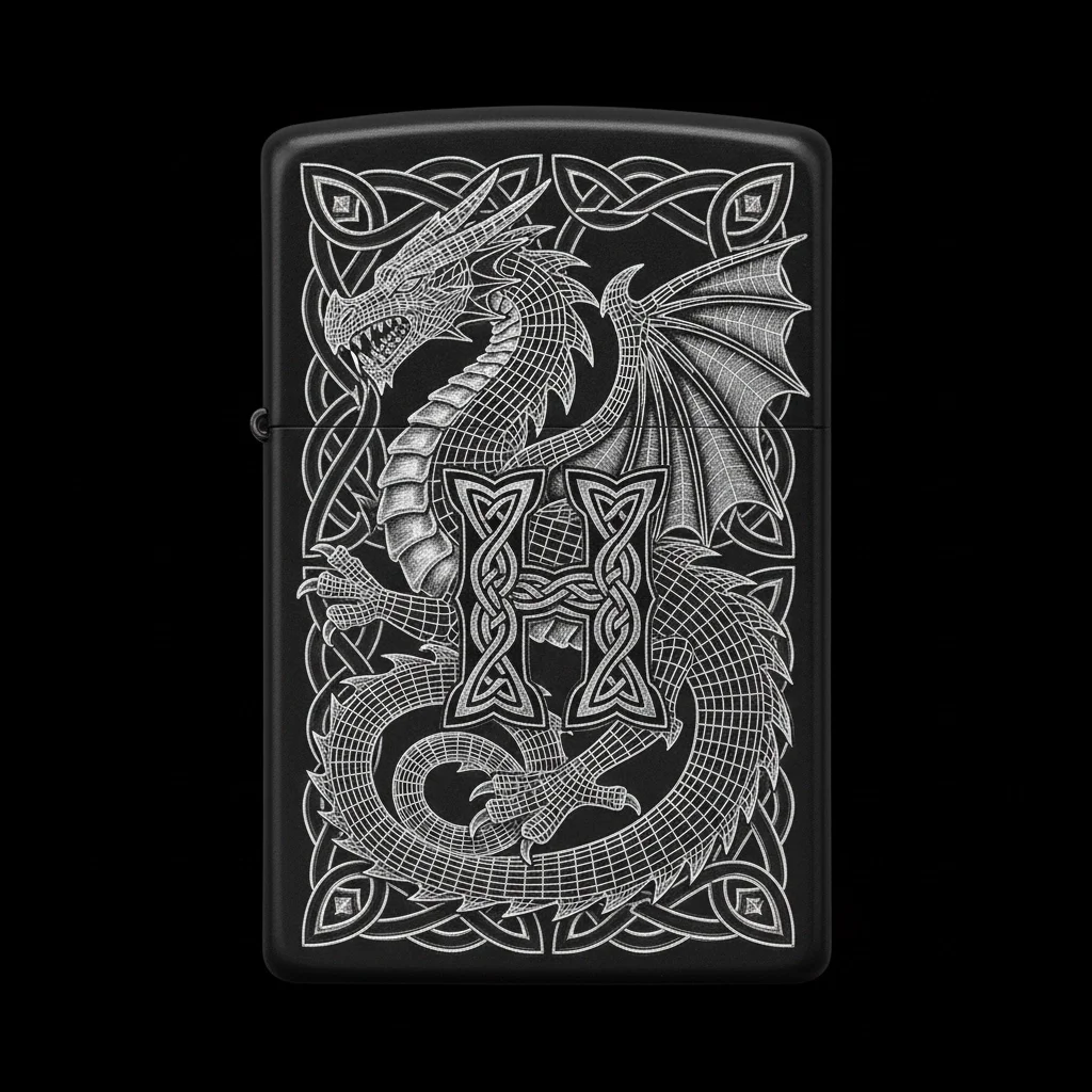 Zippo Ejderha Figürlü H Harfli Tasarım - V23