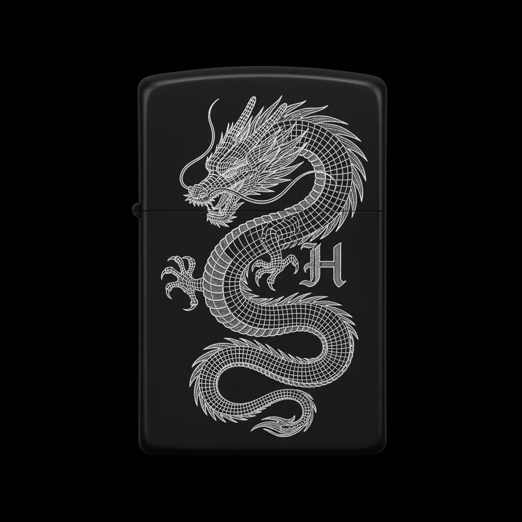 Zippo Ejderha Figürlü H Harfli Tasarım - V27