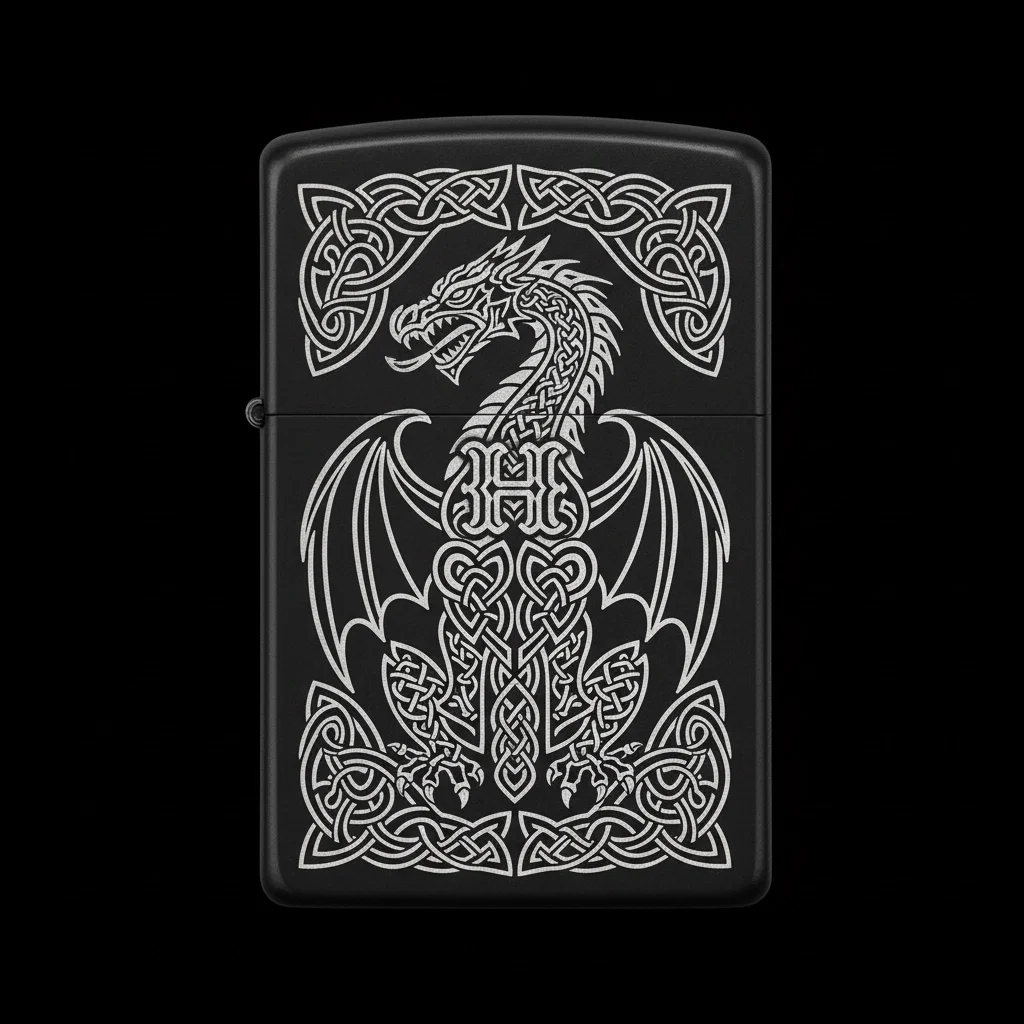 Zippo Ejderha Figürlü H Harfli Tasarım - V29